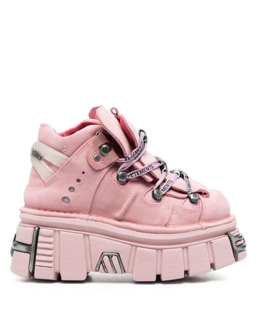 Vetements Pink Panelled Lace-up Chunky Boots