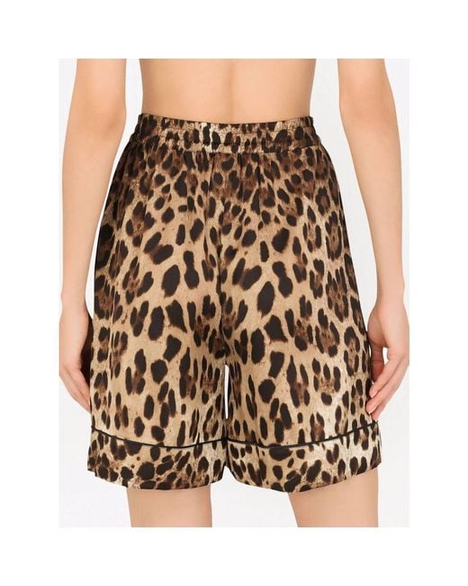 Dolce & Gabbana Brown Leopard Print Silk Shorts
