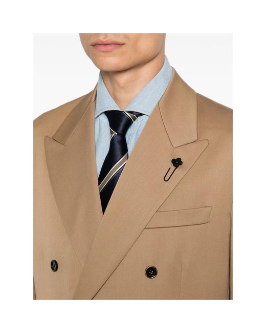 Lardini Natural Double-Breasted Peak-Lapel Blazer for men