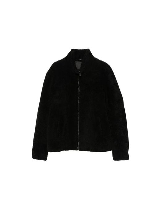 Eraldo Black High-Neck Shearling Jacket for men