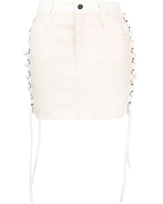 Julfer White Lace-Up Denim Miniskirt