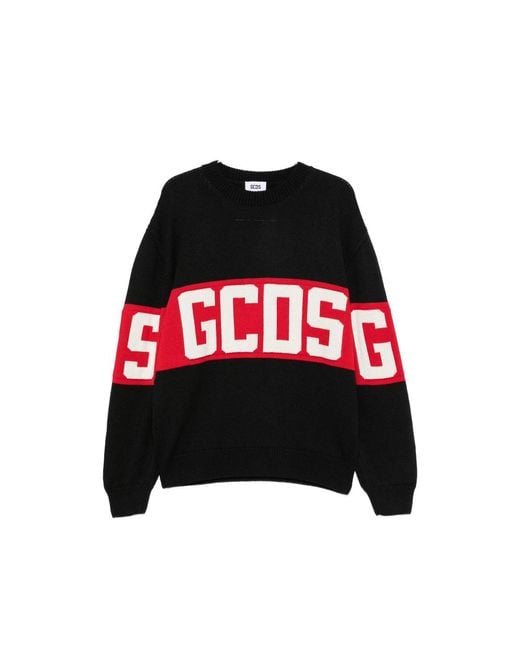 Gcds Black Logo-Intarsia Knitted Sweater for men