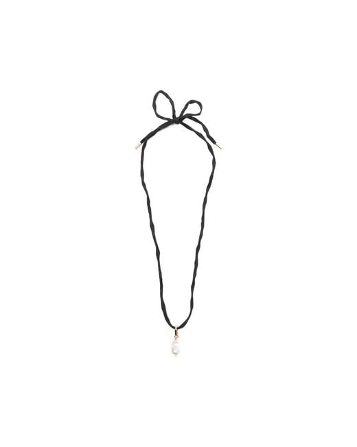 Carven Metallic Talisma Pearl Tie Necklace