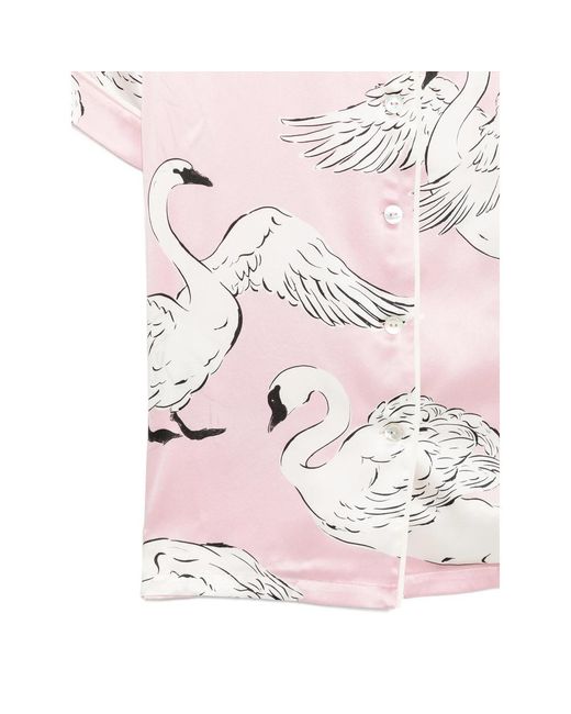 Olivia Von Halle Pink Ingo Selene Swan-Print Pajamas