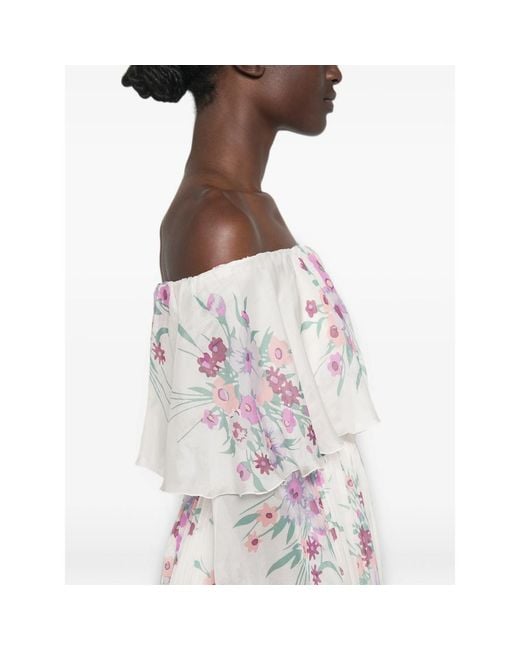 Raquel Diniz White Marisol Floral-Print Ruffled Maxi Dress