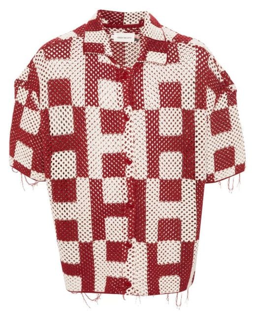 Honor The Gift Red Monogram-Pattern Crochet Shirt