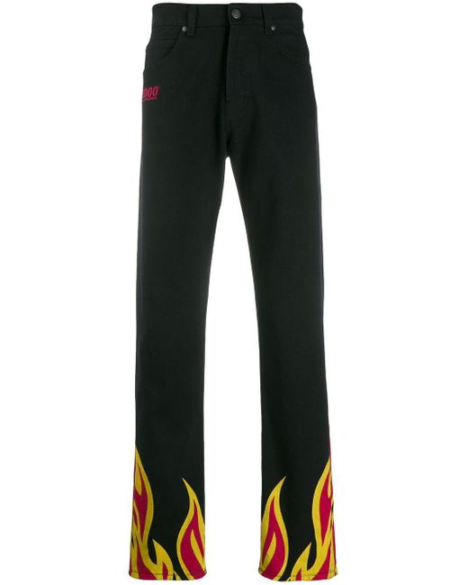 MSGM Black Flame Print Trousers for men