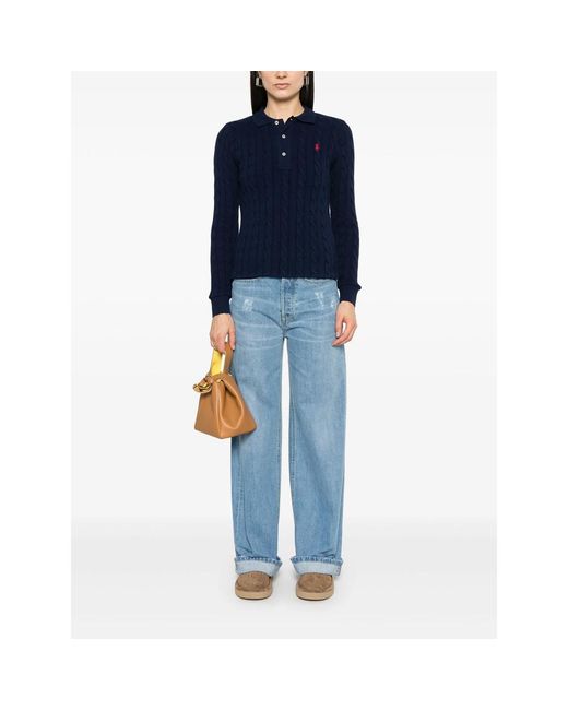 Ralph Lauren Blue Cable-Knit Cotton Polo Shirt