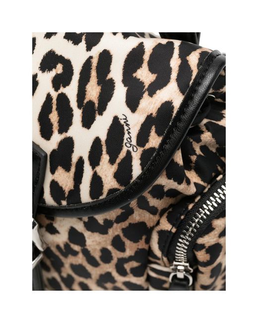Ganni Black Mini Leopard-Print Backpack