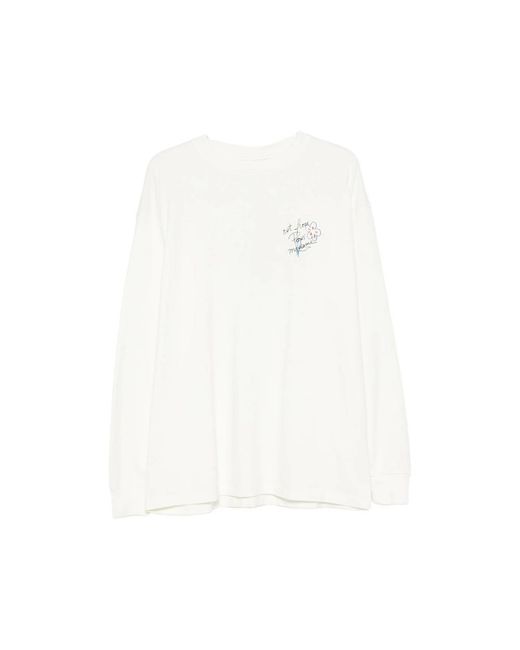 Drole de Monsieur White Slogan-Print Long-Sleeves T-Shirt for men