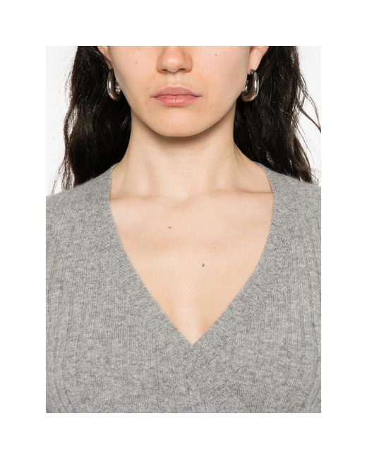 Allude Gray Ribbed Self-Tie Cardigan