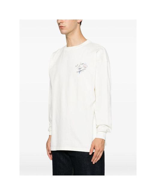 Drole de Monsieur White Slogan-Print Long-Sleeves T-Shirt for men