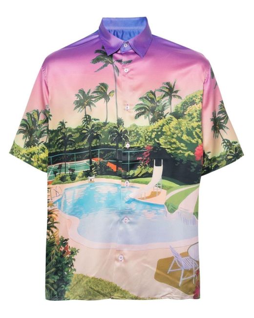 FAMILY FIRST Purple Pool-Print Bowling Shirt for men