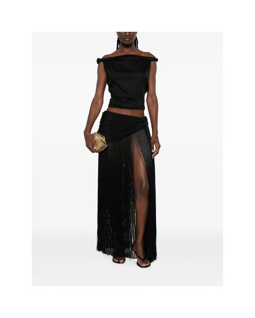 Cult Gaia Black Saman Fringe-Trimmed Maxi Skirt