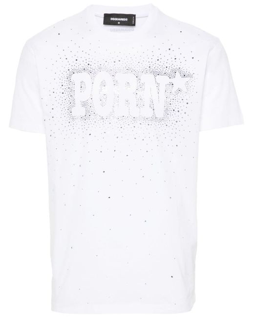 DSquared² White Rhinestone-Embellished Cotton T-Shirt for men
