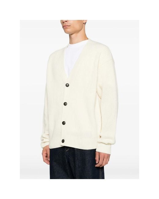 Diana Studio White Ribbed-Knit V-Neck Cardigan for men