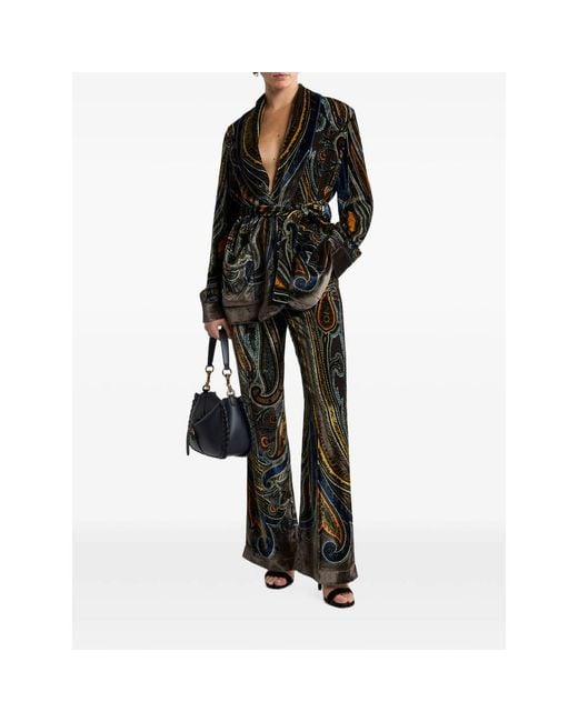 Etro Black Straight-Leg Velvet Trousers With Paisley Motif
