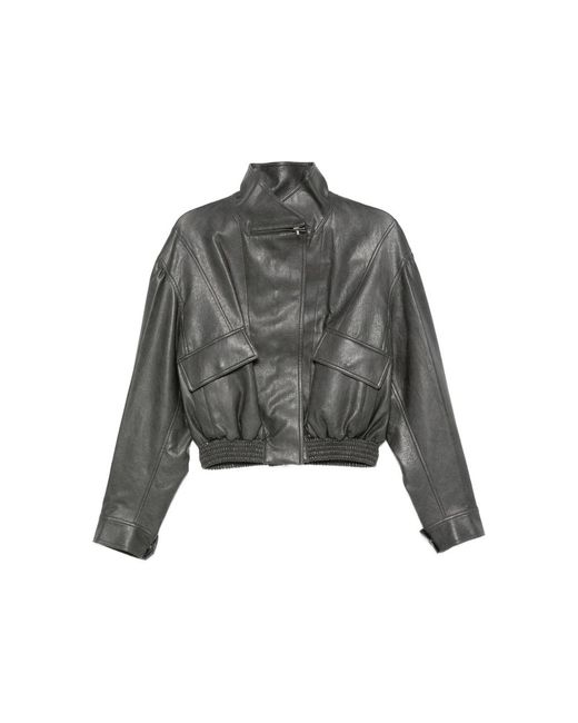 Low Classic Gray Flap-Pocket Leather Jacket