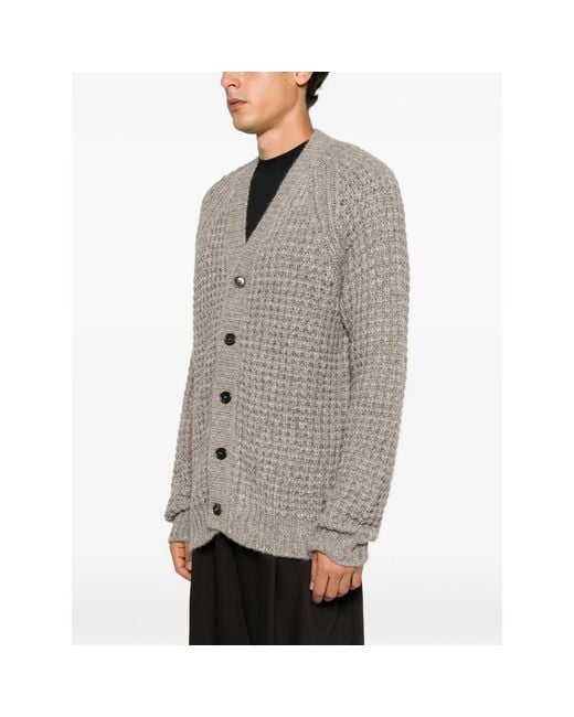 Roberto Collina Gray Waffle-Knit V-Neck Cardigan for men