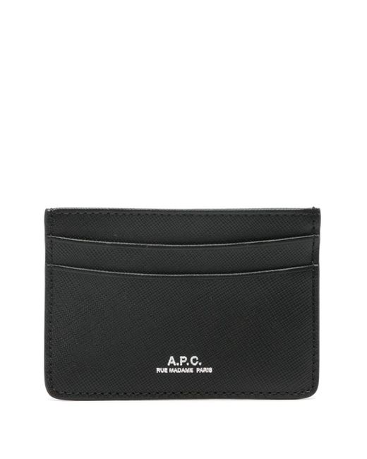A.P.C. Black Logo-stamp Leather Card Holder for men
