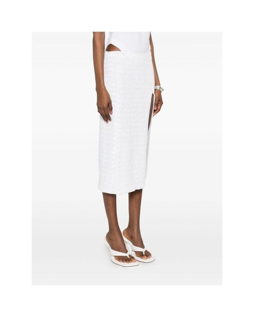 Oseree White Skirt Pearl Sequin