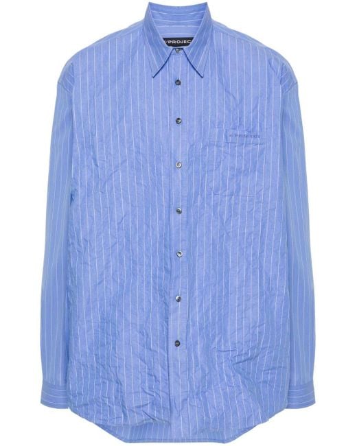 Y. Project Blue Embroidered-Logo Cotton Shirt