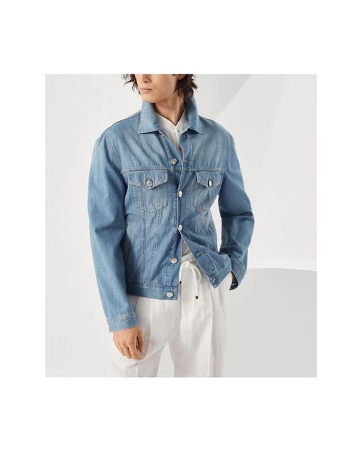 Brunello Cucinelli Blue Button Up Denim Jacket for men