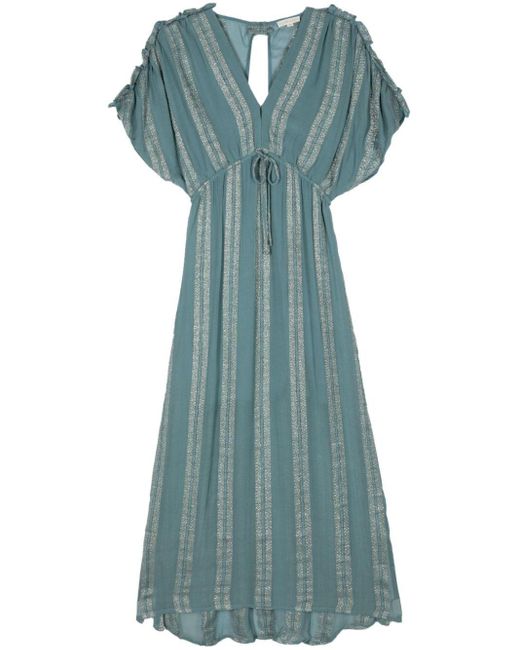 Louise Misha Blue Metallic-Threading Striped Dress