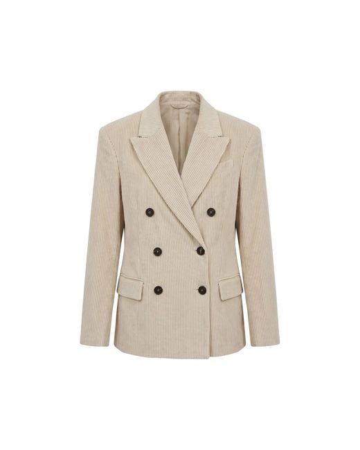 Brunello Cucinelli Natural Double-Breasted Corduroy Blazer