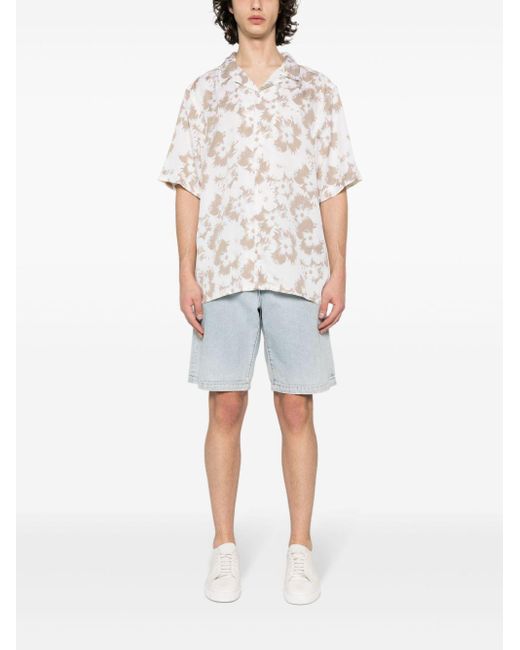 Calvin Klein White Floral-Print Lyocell Shirt for men