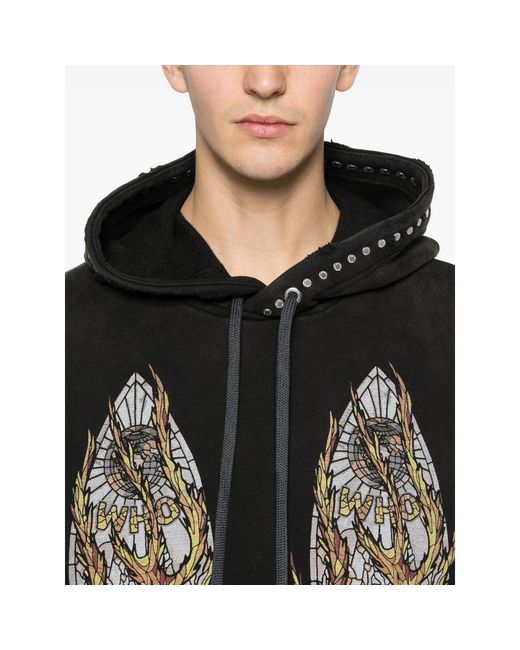 Who Decides War Black Stud-Detail Graphic-Print Hoodie for men
