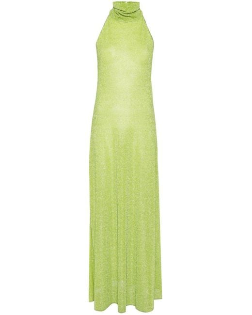 Oseree Green Metallic Maxi Dress With Halter Neckline