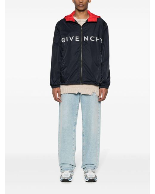 Givenchy Blue Logo-print Hooded Jacket - Men's - Polyester for men