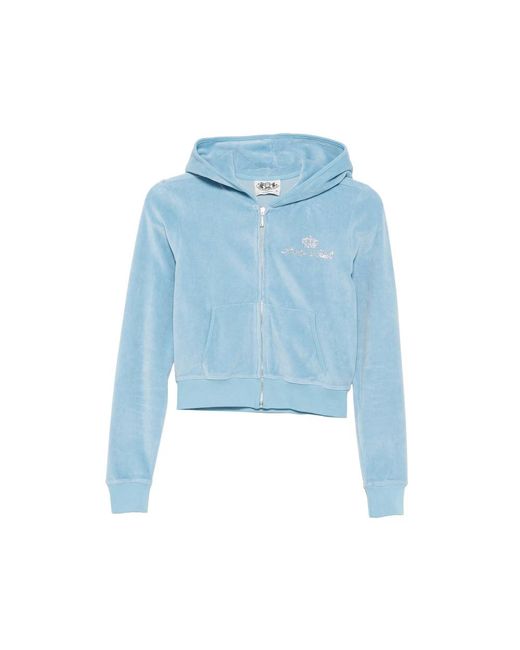 Sporty & Rich Blue Hoodie Cropped Velour