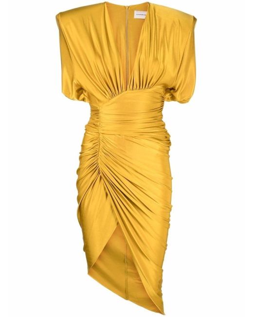 Alexandre Vauthier Amber Yellow Draped Asymmetric Midi Dress