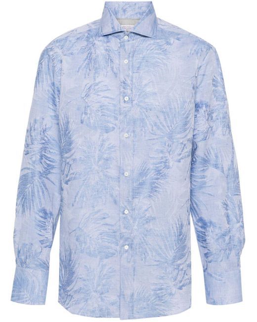 Brunello Cucinelli Blue Palm Springs-Jacquard Shirt for men