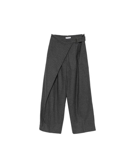 LA PISCINE Gray Pinstripe-Pattern Wrap-Style Trousers