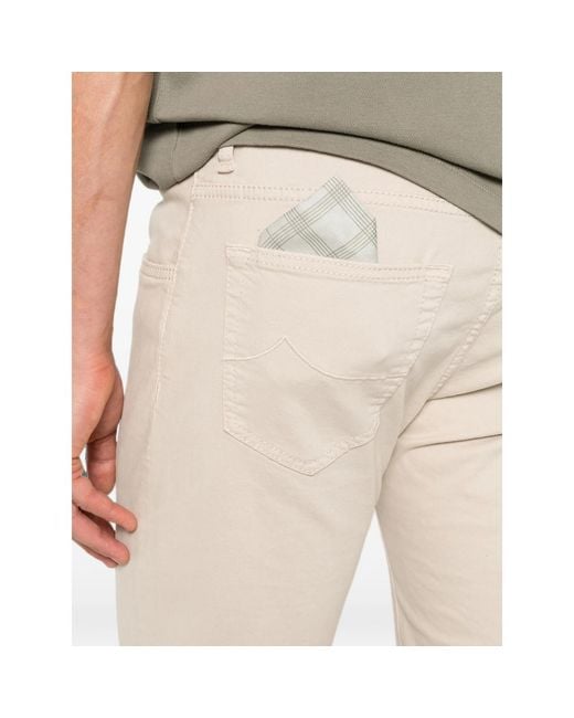 Jacob Cohen Natural Nick Logo-Patch Slim-Fit Cotton Trousers for men