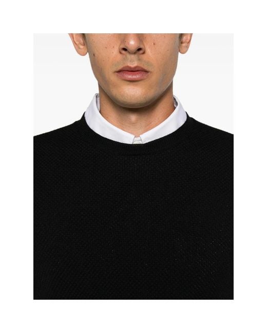 Zanone Black Waffle-Knit Long-Sleeve Sweater for men