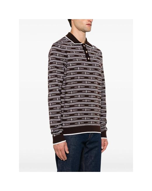 Casablanca Black Logo-Jacquard Long-Sleeve Polo Shirt for men
