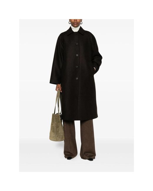 Harris Wharf London Black Balmacaan Button-Front Raglan-Sleeve Coat