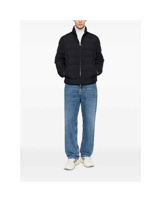Moncler Blue Quilted Logo-Patch Jacket for men