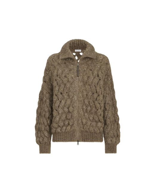 Brunello Cucinelli Green Dazzling Zigzag Cables Cardigan