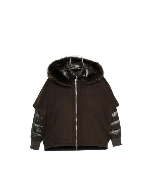 Moorer Black Pegaso Fur-Trim Jacket