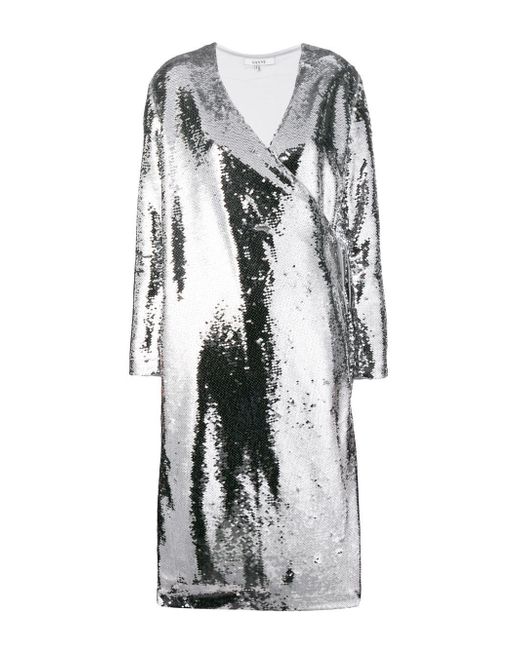 Ganni Metallic Sonora Sequin Wrap Dress