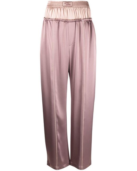 Ssheena Red Doublewaistband Satin-Finish Trousers