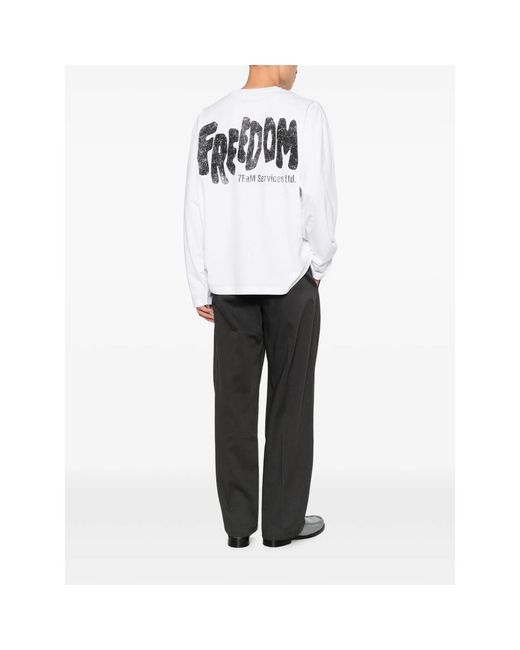 7 For All Mankind White Graphic-Print Long-Sleeve T-Shirt for men