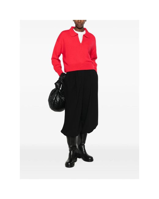 Soft Goat Red Polo-Collar Knitted Sweater