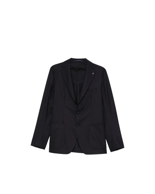 Tagliatore Black Notched-Lapel Patch-Pocket Blazer for men