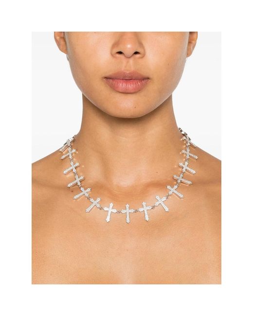 DARKAI White Cross Tennis Crystal-Embellished Necklace for men